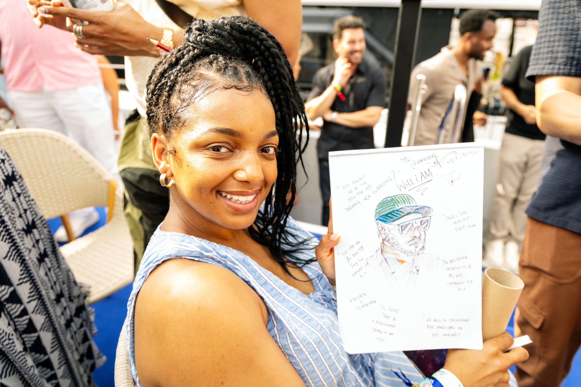 A guest with the live illustration of will.i.am captured in the room